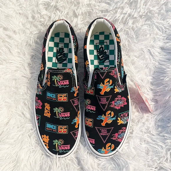 Vans Shoes - Rare Vans Market Black/ Neon Slip On seafood lobster Chinese characters sneakers